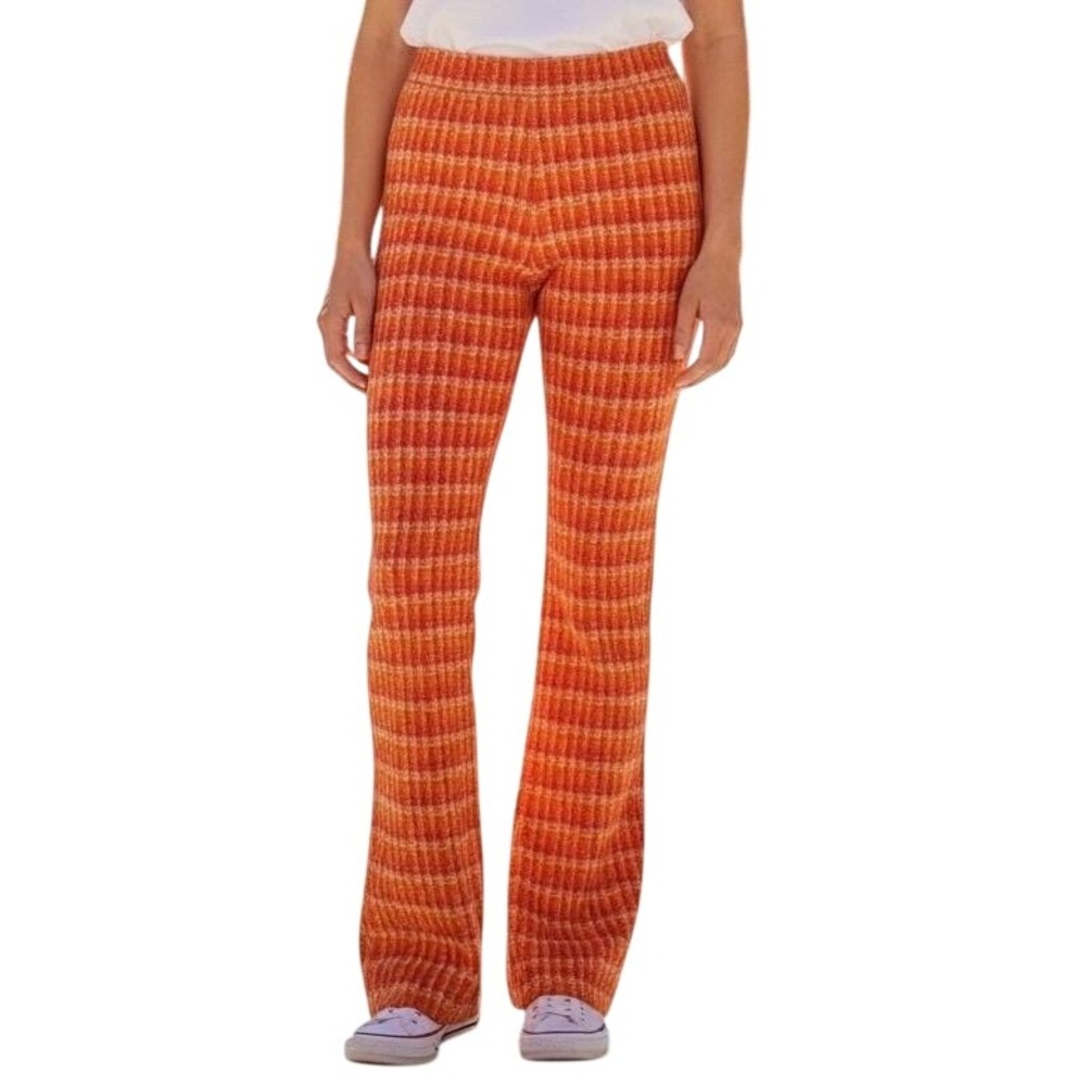 Maeve Anthropologie Plaid Flare Pants Orange XS